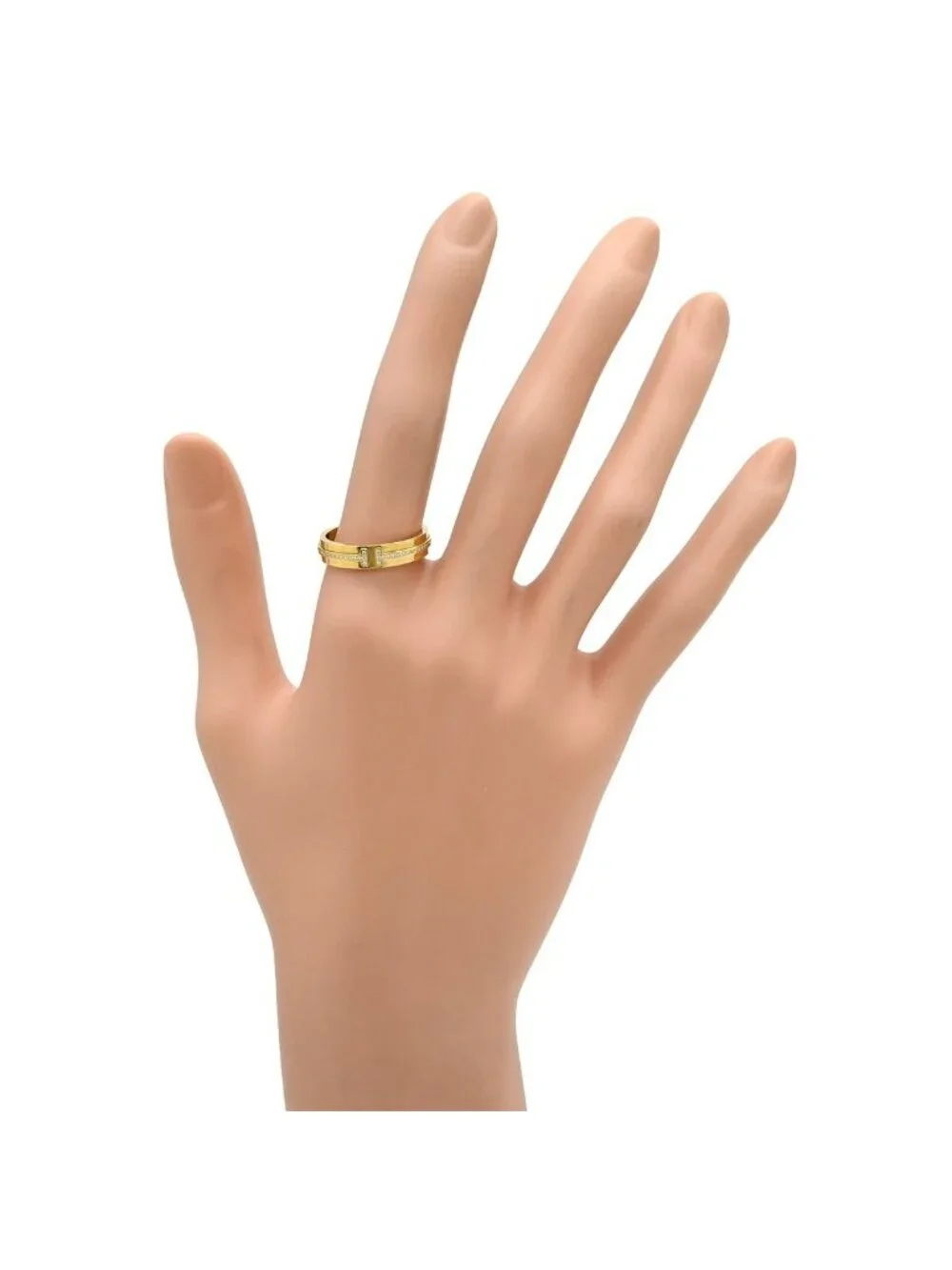Tiffany & Co Ring T Two Narrow Diamond Yellow Gold 18K YG